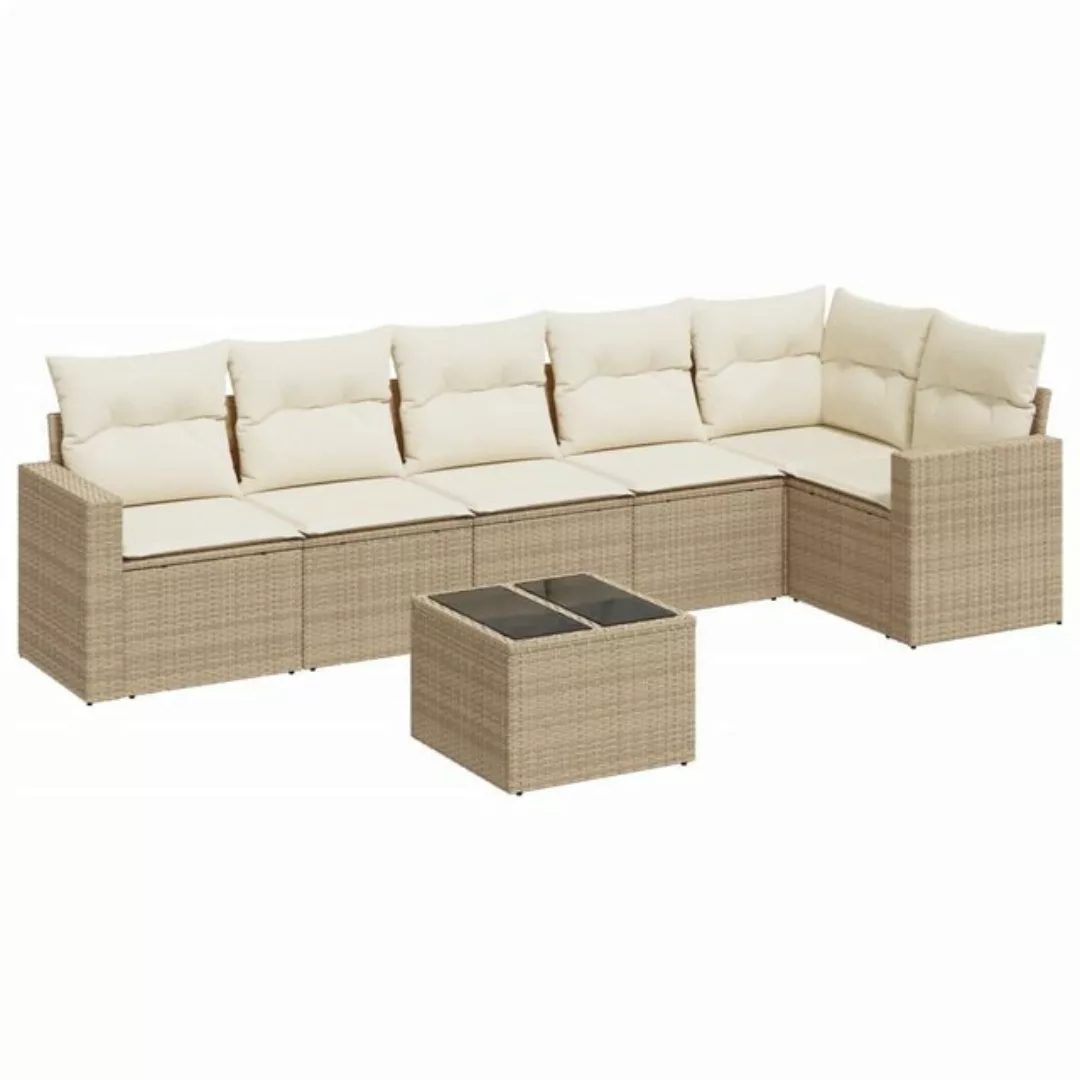 vidaXL Sofaelement 7-tlg. Garten-Sofagarnitur mit Kissen Beige Poly Rattan günstig online kaufen