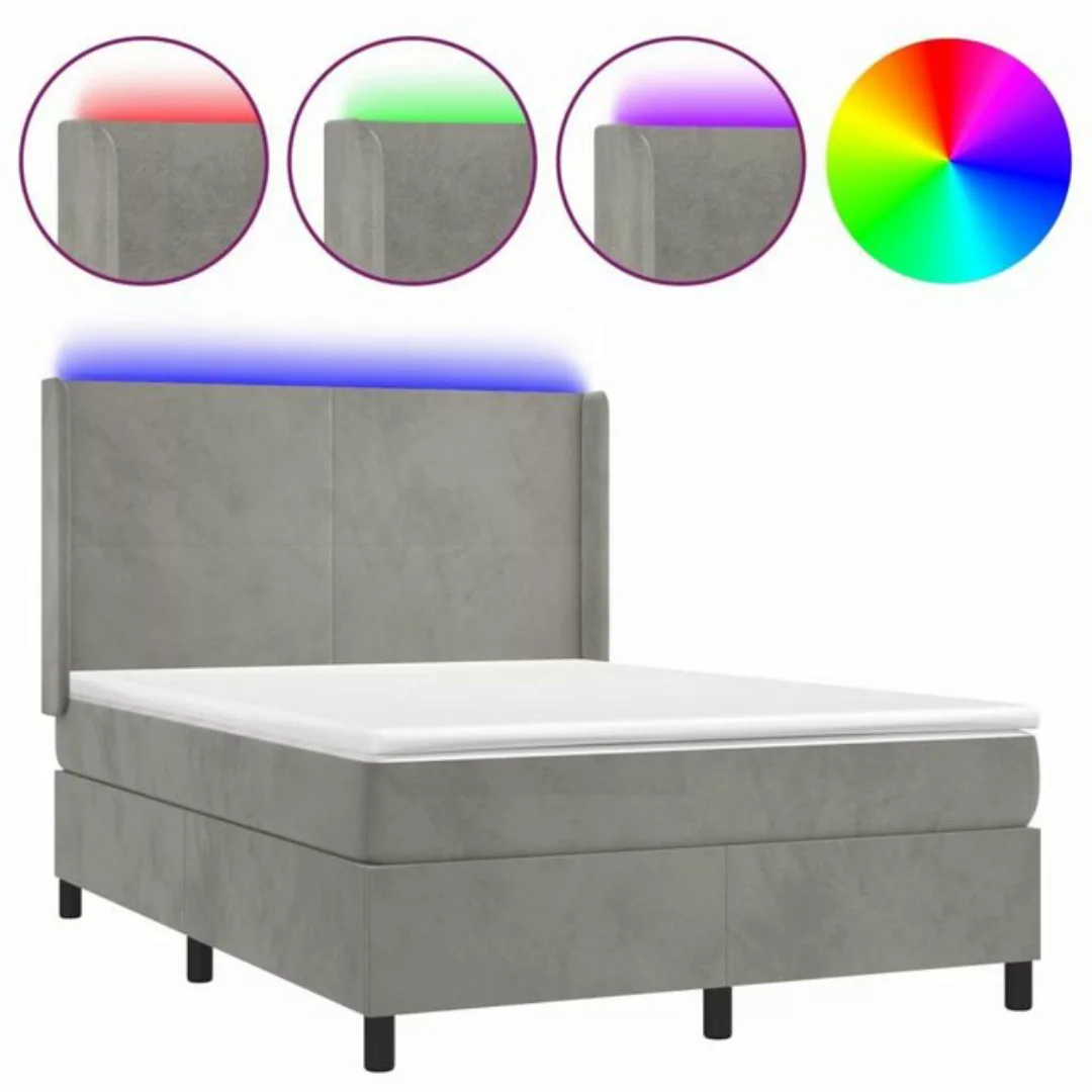 vidaXL Boxspringbett Boxspringbett mit Matratze LED Hellgrau 140x200 cm Sam günstig online kaufen