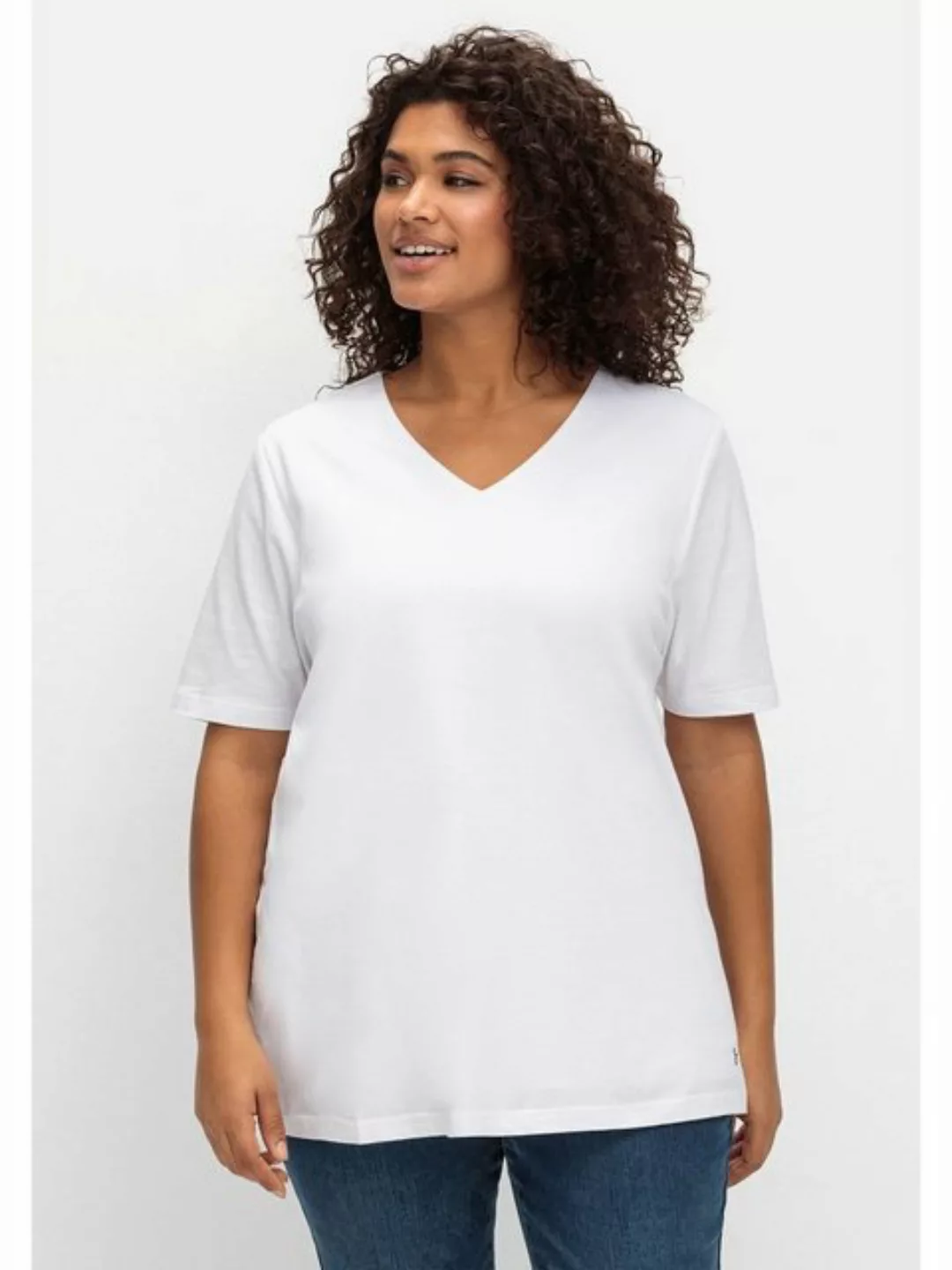 Sheego T-Shirt Große Größen mit doppellagigem Vorderteil günstig online kaufen