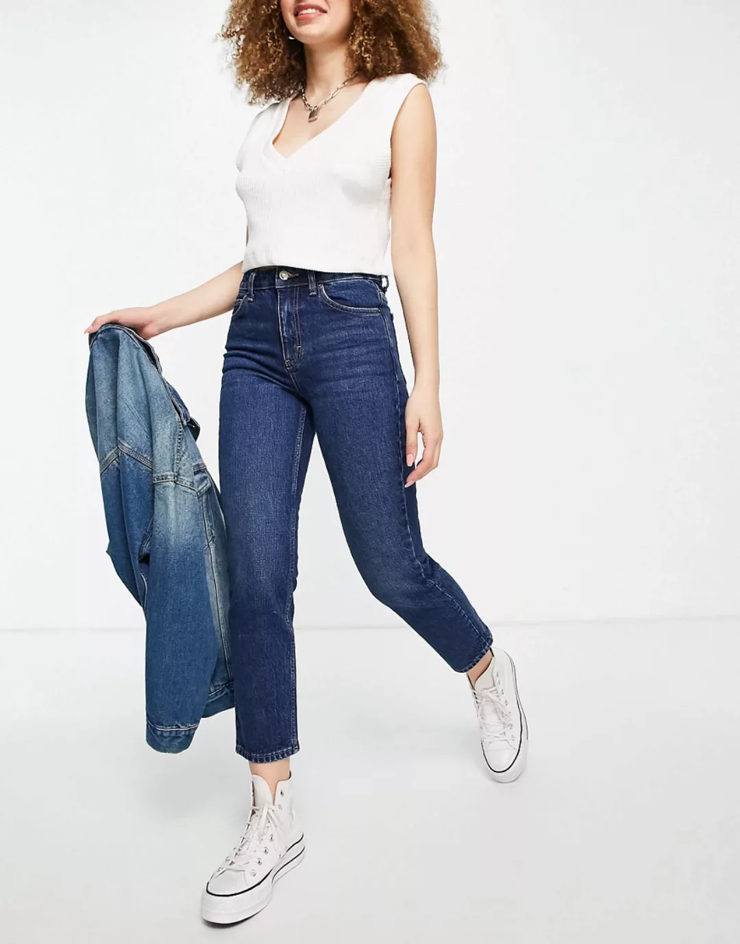 Topshop – Jeans mit geradem Bein Indigoblau günstig online kaufen