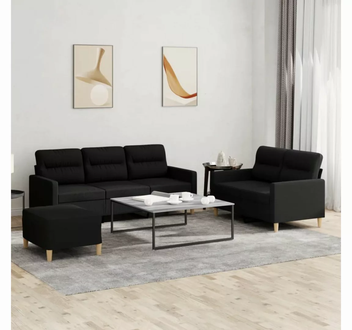 vidaXL Sofa Sofagarnitur Set mit Kissen Stoff, 3-tlg., Schwarz günstig online kaufen