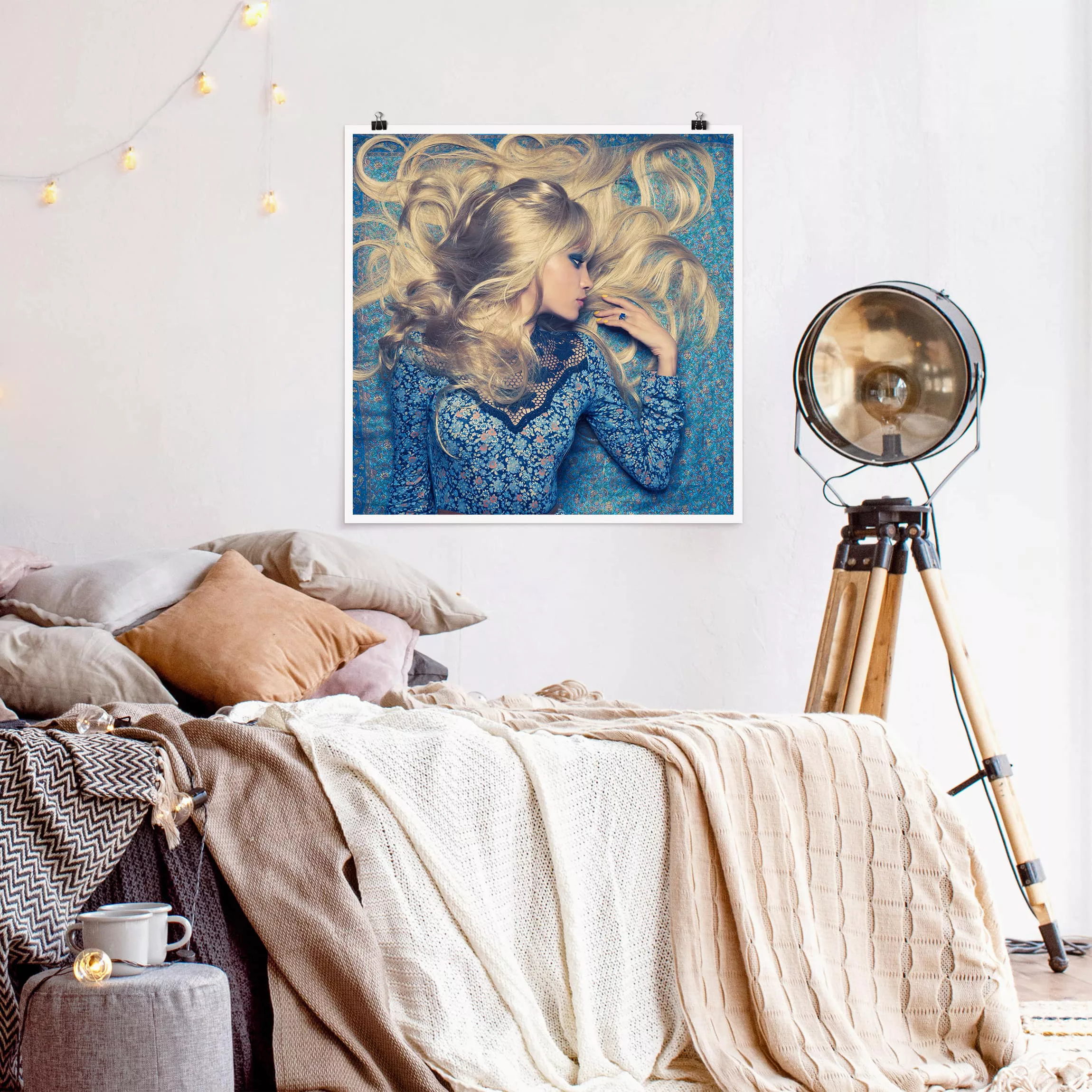 Poster Portrait - Quadrat Hippiegirl in Blue günstig online kaufen