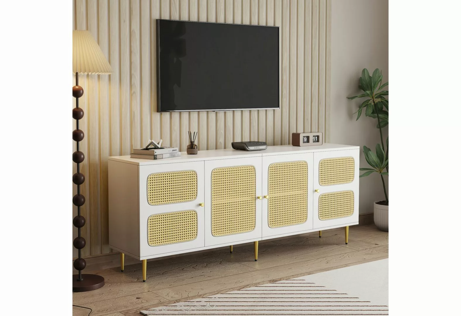 HAUSS SPLOE TV-Schrank 180x40x72cm mit 4 Rattantüren, für bis zu 80 Zoll Fe günstig online kaufen