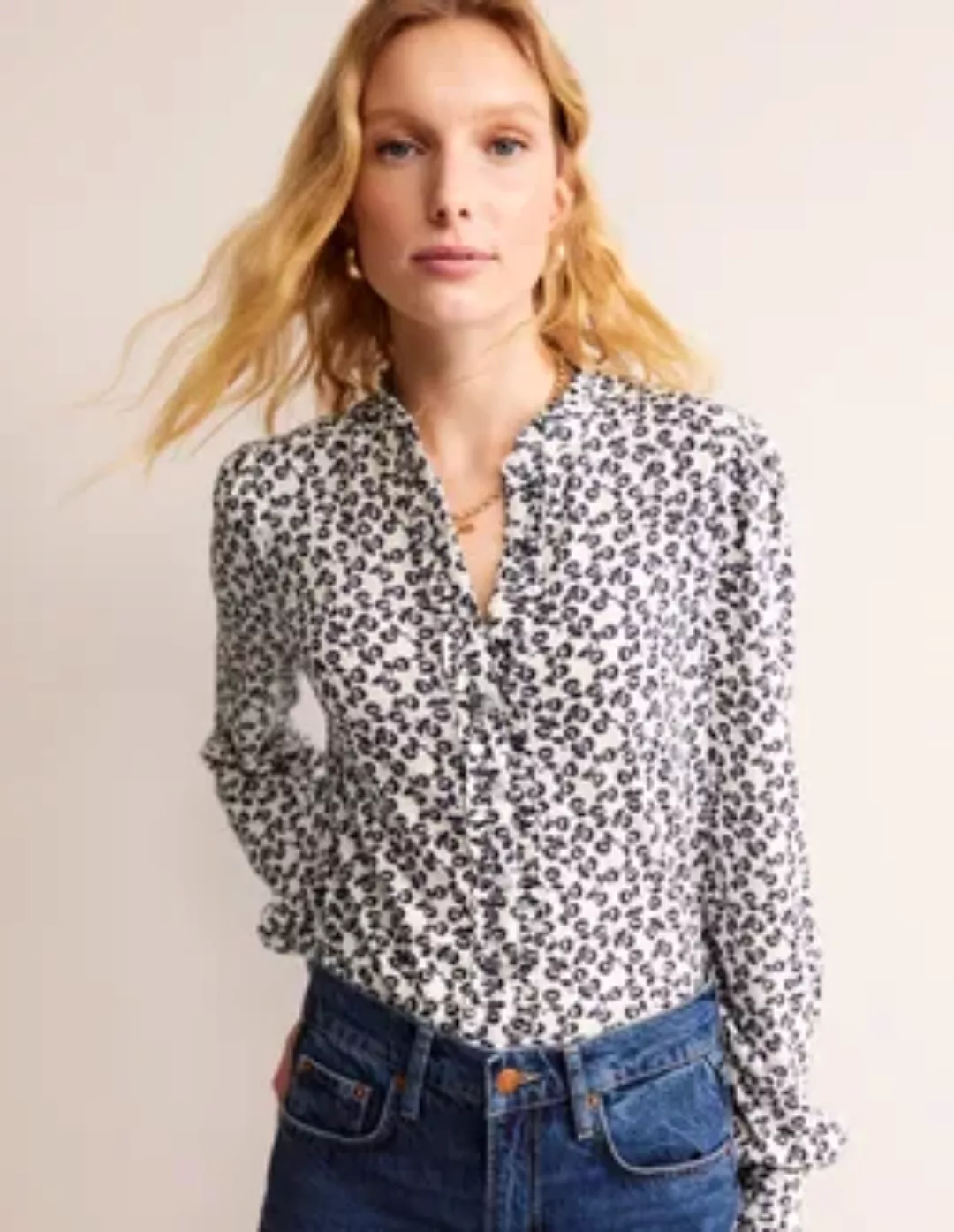 Caroline Jersey-Hemd Damen Boden, Naturweiß, Blütenknospen günstig online kaufen