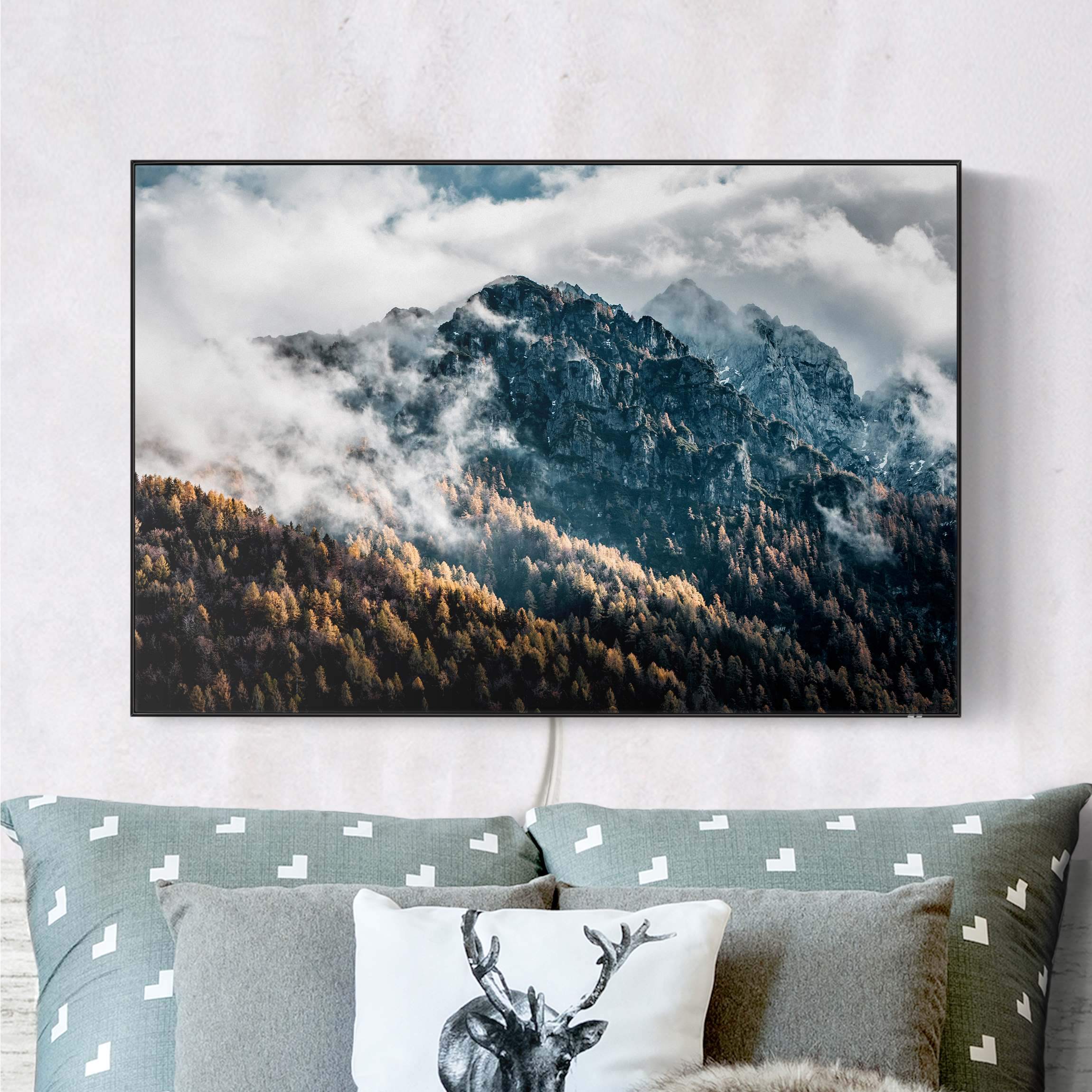 LED-Wechselbild Berge und Wald an einem Herbstmorgen günstig online kaufen