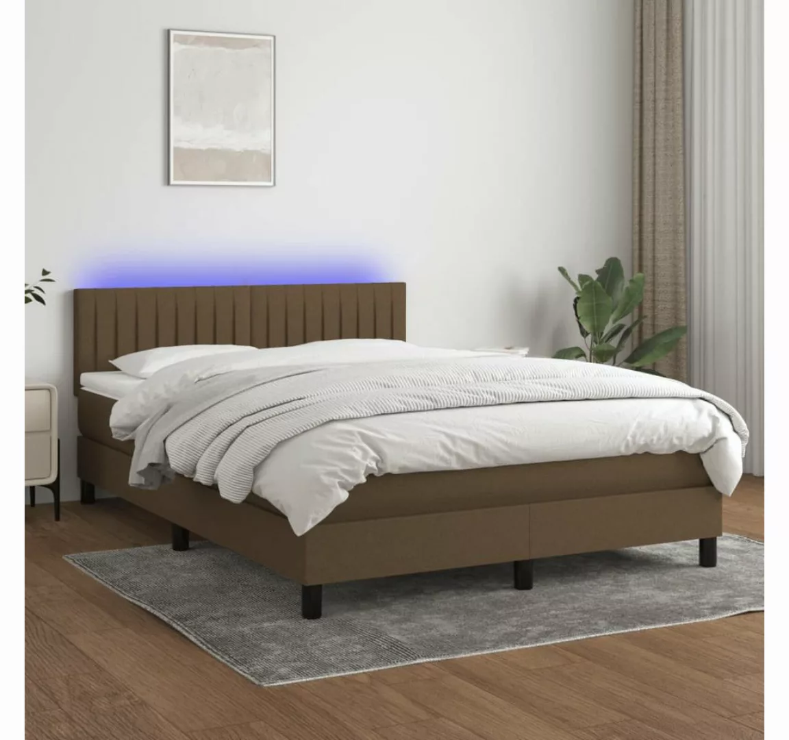 vidaXL Boxspringbett Boxspringbett mit Matratze LED Dunkelbraun 140x200 cm günstig online kaufen