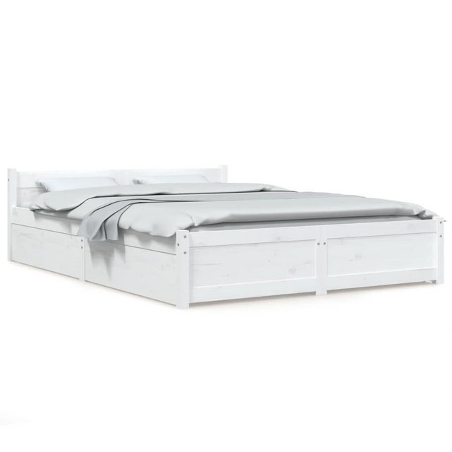 vidaXL Bettgestell Bett mit Schubladen Weiß 135x190 cm 4FT6 Double Bett Bet günstig online kaufen