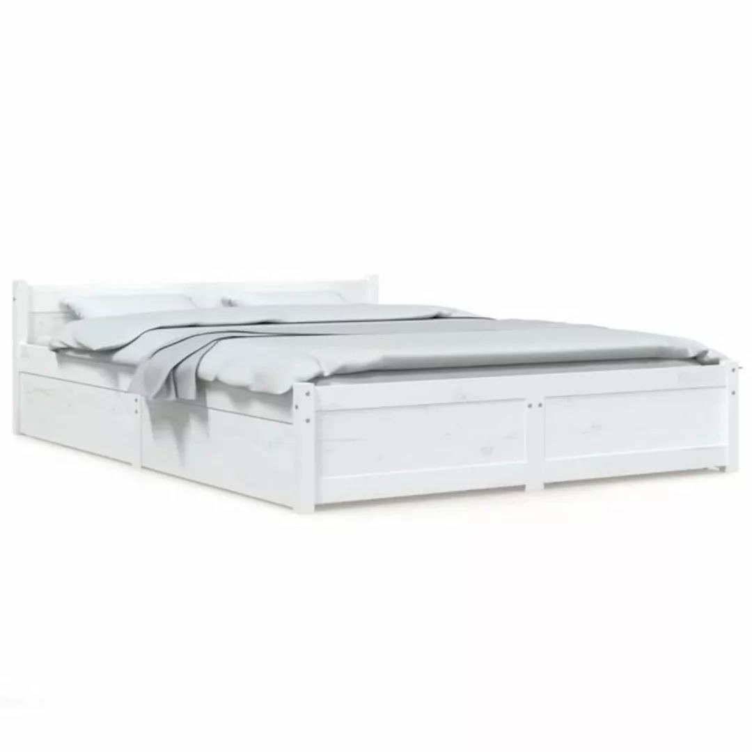 vidaXL Bettgestell Bett mit mit Schubladen Weiß 140x190 cm Bett Bettrahmen günstig online kaufen