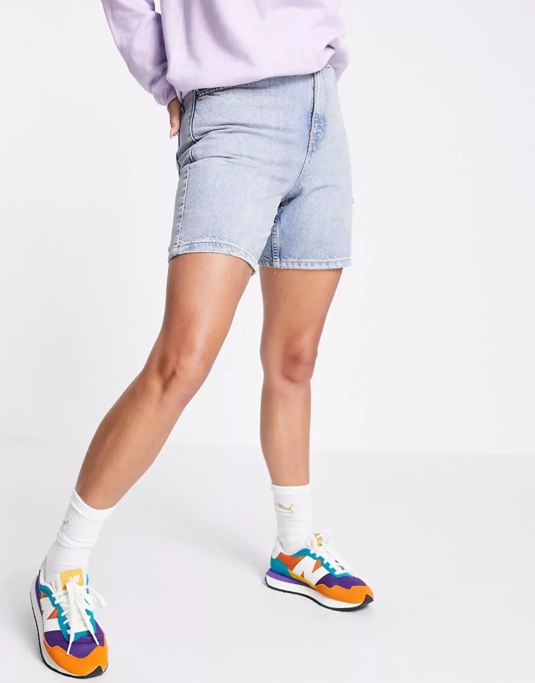 Topshop – Side Rip Editor – Shorts in gebleichter Waschung-Blau günstig online kaufen