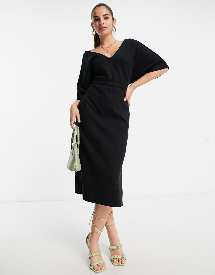ASOS DESIGN – Superweiches Pulloverkleid in Midilänge mit V-Ausschnitt, in günstig online kaufen