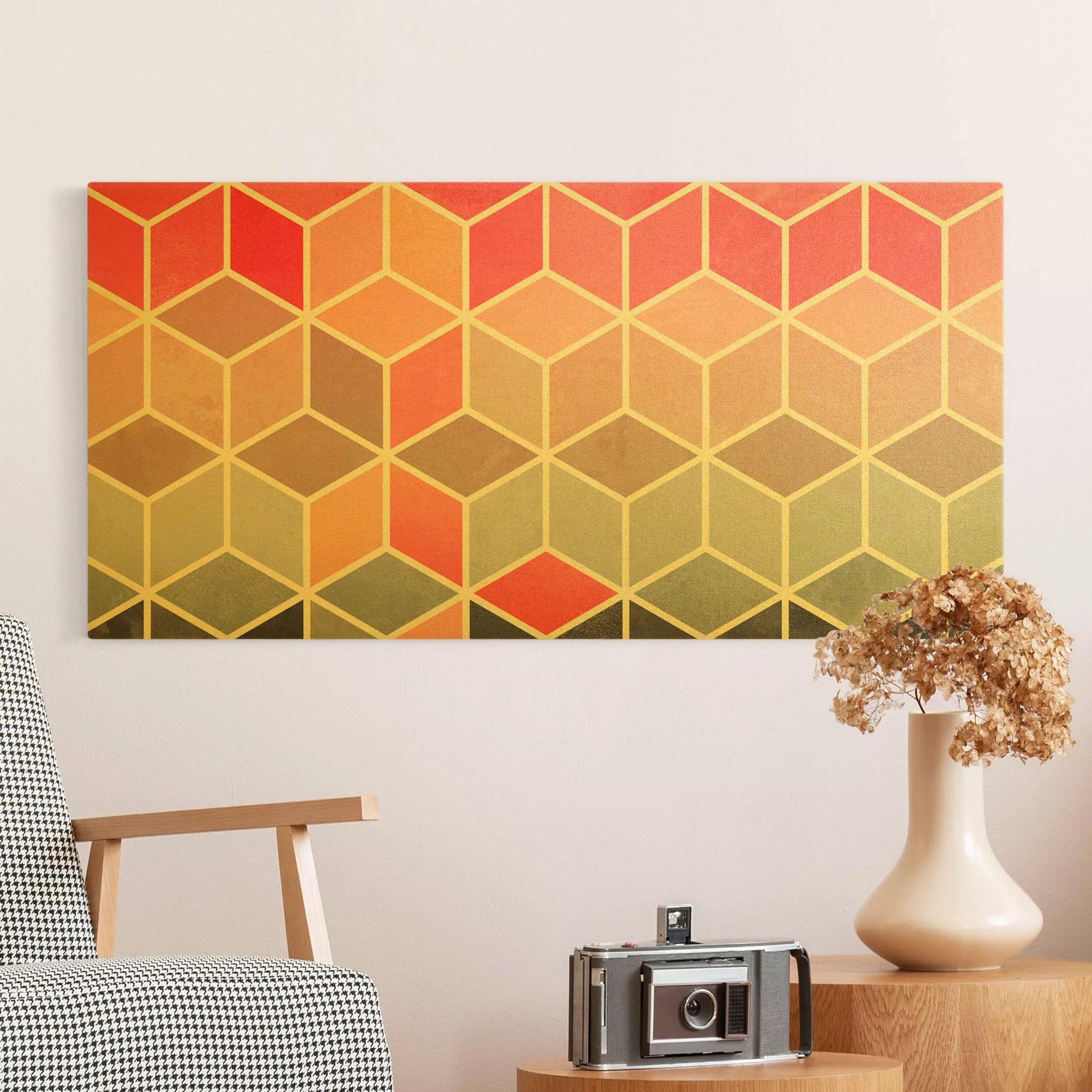 Leinwandbild Gold Goldene Geometrie - Buntes Pastell günstig online kaufen