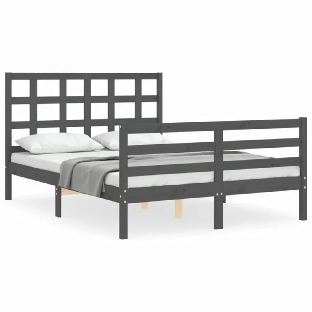 vidaXL Bett Massivholzbett mit Kopfteil Grau 140x190 cm günstig online kaufen