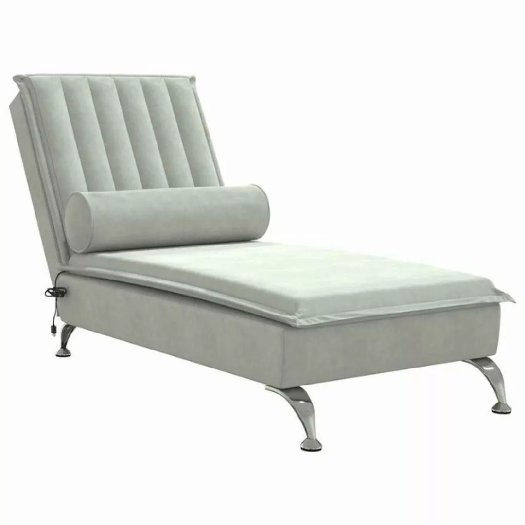 vidaXL Chaiselongue Massage-Chaiselongue mit Nackenrolle Hellgrau Samt, 1 T günstig online kaufen