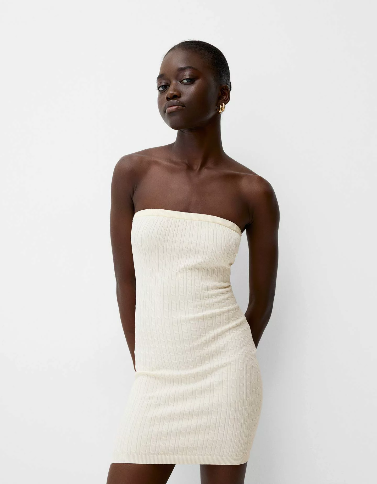 Bershka Geflochtenes Bandeau-Minikleid Damen Xs Weiss günstig online kaufen