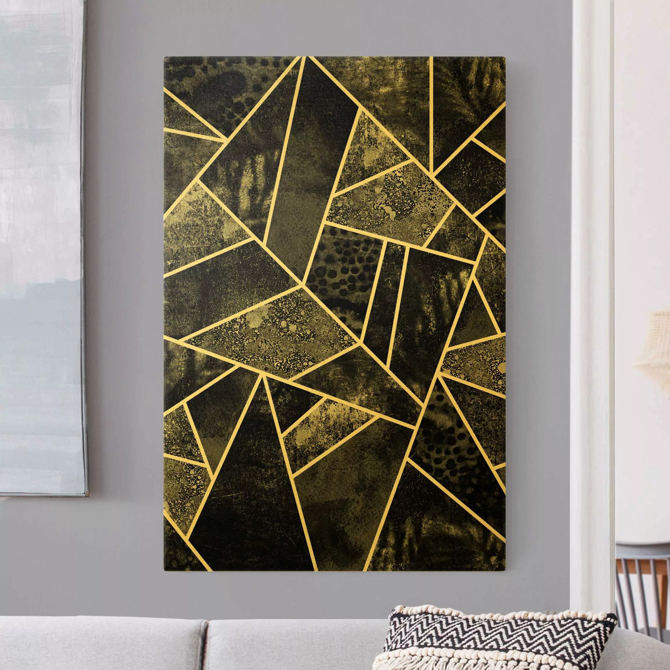 Leinwandbild Gold Goldene Geometrie - Graue Dreiecke günstig online kaufen