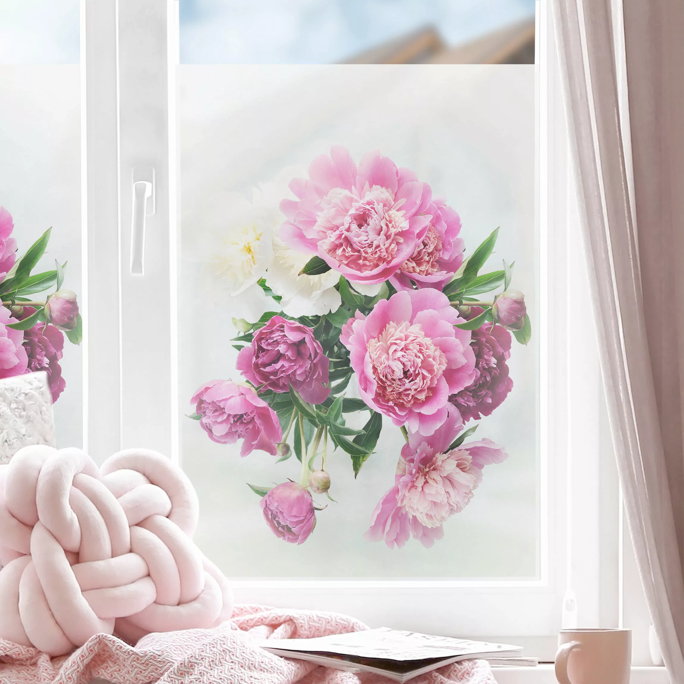 Fensterfolie Pfingstrosen Shabby Rosa Weiß günstig online kaufen