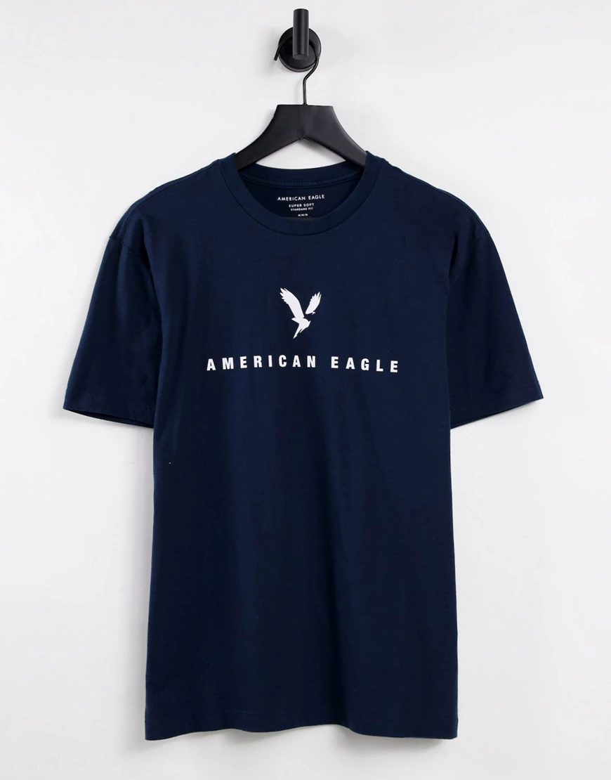 American Eagle – Core – T-Shirt in Marineblau mit quadratischem Logoprint günstig online kaufen