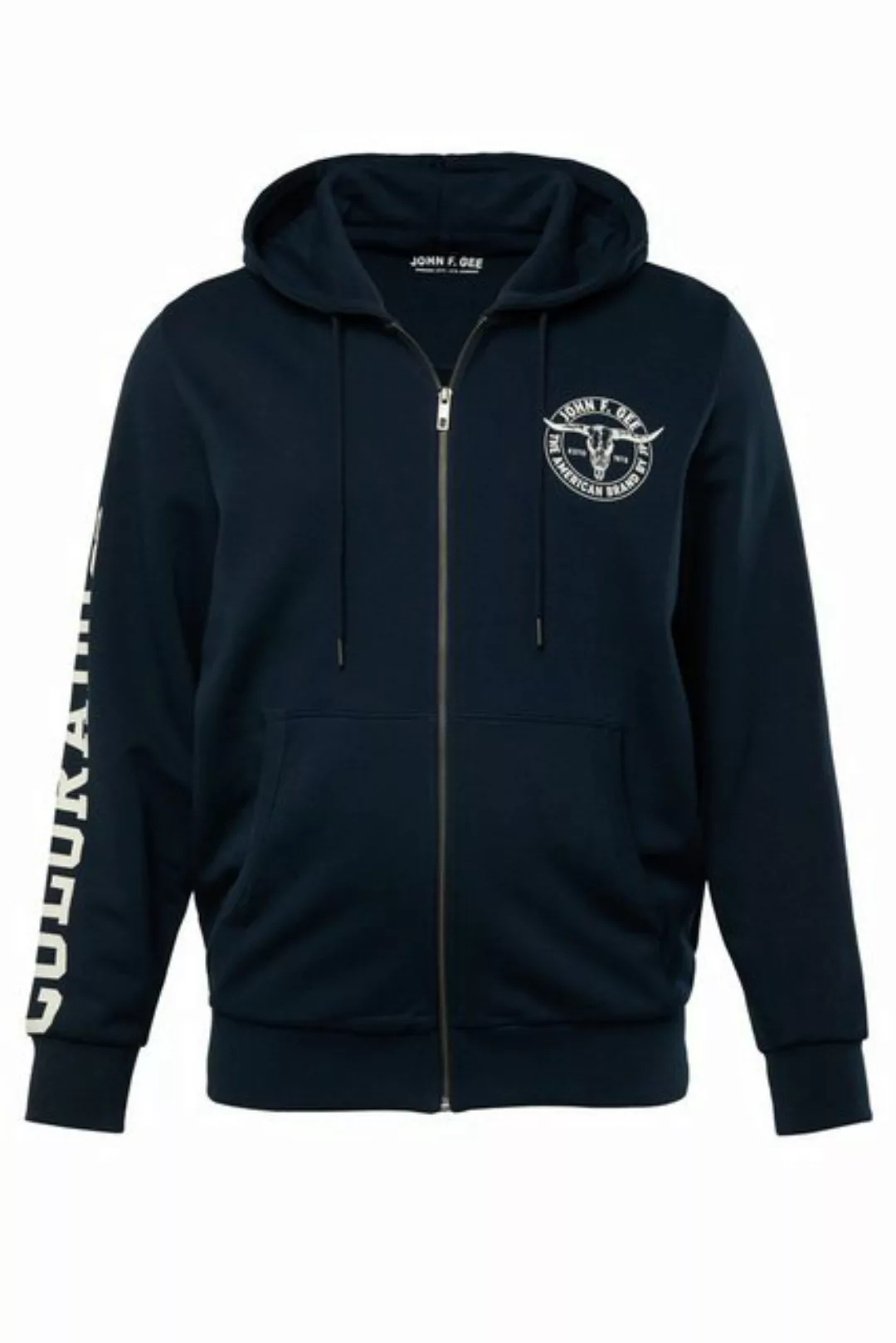 John F. Gee Fleecejacke John F. Gee Hoodiejacke Ärmelprint Kängurutasche günstig online kaufen