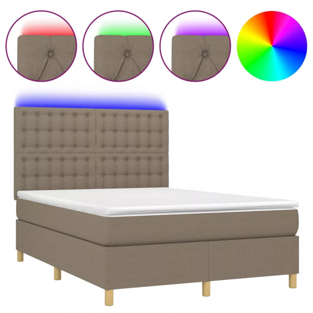 Vidaxl Boxspringbett Mit Matratze & Led Taupe 140x200 Cm Stoff günstig online kaufen