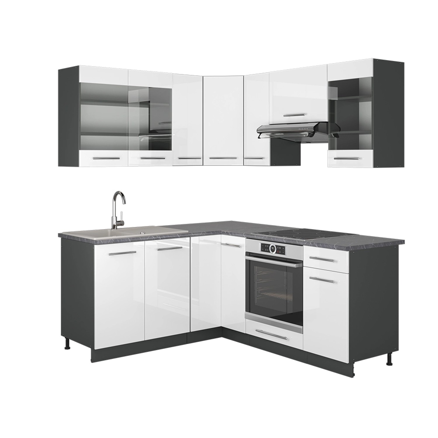 Vicco Winkelküche Fame-Line, Weiß Hochglanz/Anthrazit, 160x190cm günstig online kaufen