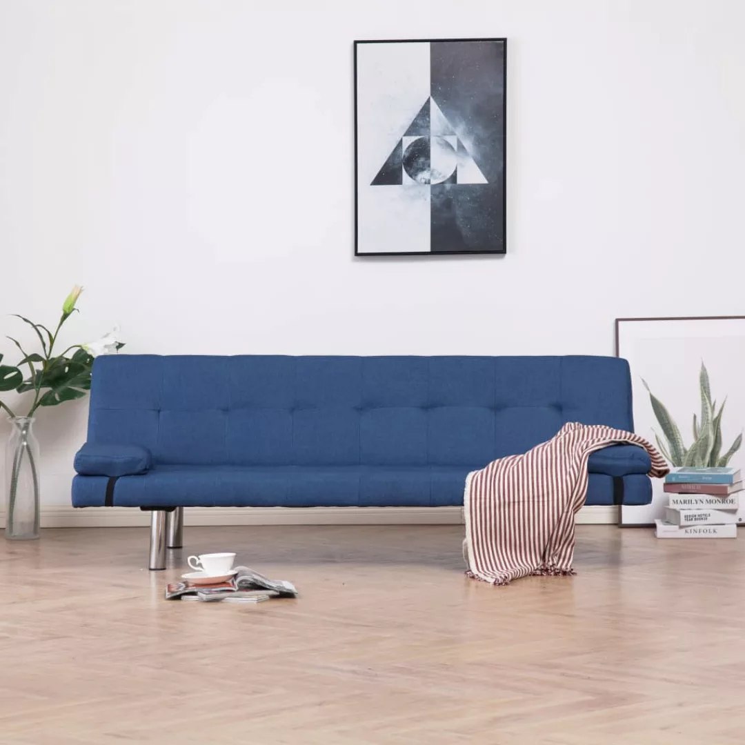 vidaXL Sofa Schlafsofa mit zwei Kissen Blau Polyester Schlafcouch Schlaffun günstig online kaufen