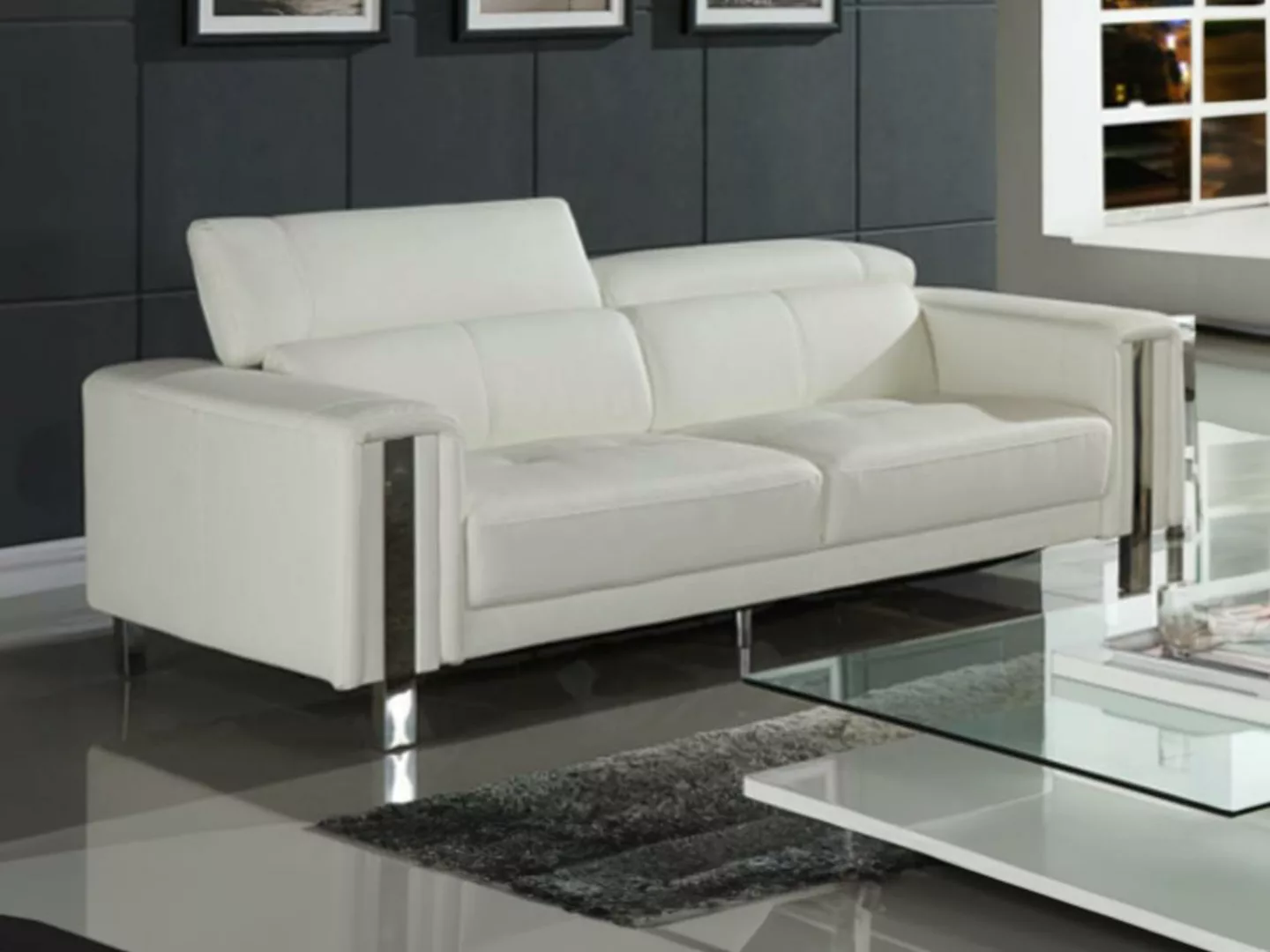 Sofa 3-Sitzer - Kunstleder - Weiß - MAROUA günstig online kaufen