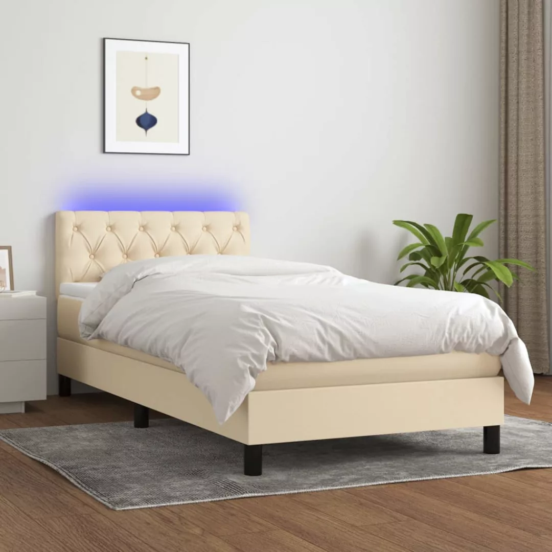 vidaXL Bettgestell Boxspringbett mit Matratze LED Creme 80x200 cm Stoff Bet günstig online kaufen
