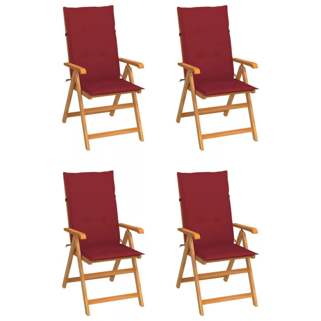 Gartenstühle 4 Stk. Mit Weinroten Kissen Massivholz Teak günstig online kaufen