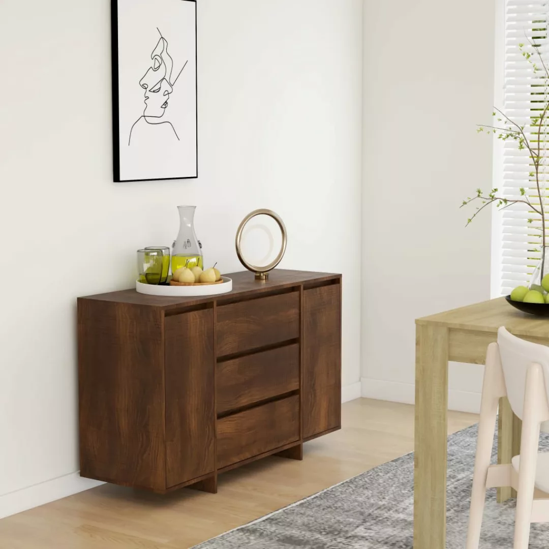 Sideboard Mit 3 Schubladen Braun Eiche 120x41x75 Cm Spanplatte günstig online kaufen