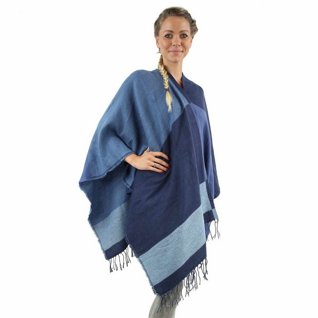 Antonio Strickponcho Antonio Cape, Poncho kariert blau günstig online kaufen