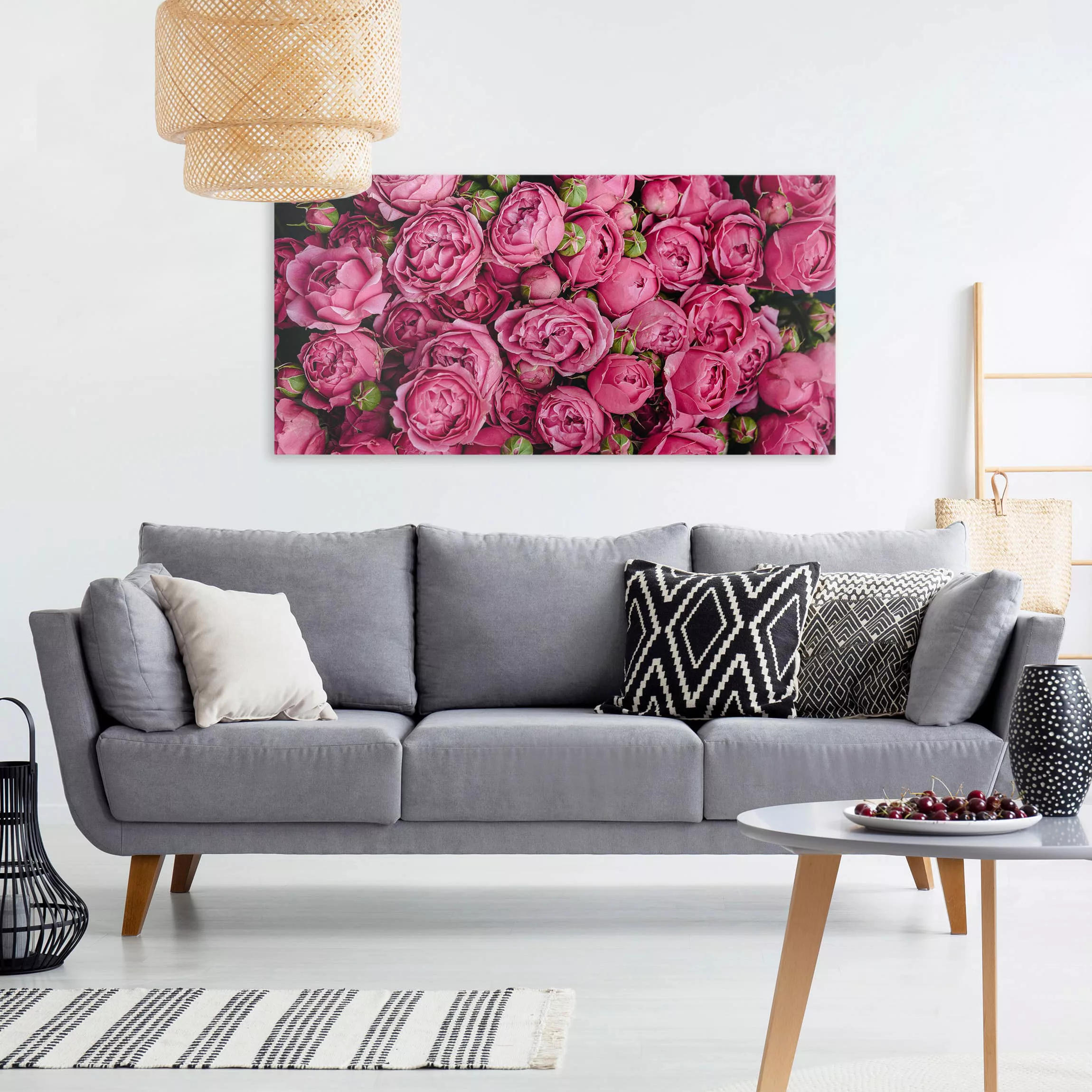 Leinwandbild Blumen - Querformat Pinke Pfingstrosen günstig online kaufen