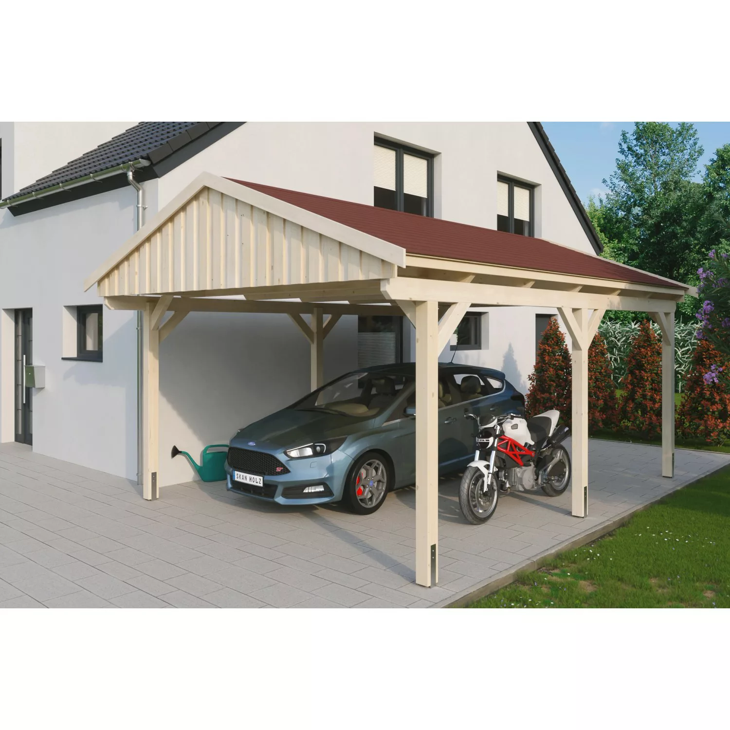 Skan Holz Carport Fichtelberg 423 cm x 566 cm Rote Schindeln Natur günstig online kaufen