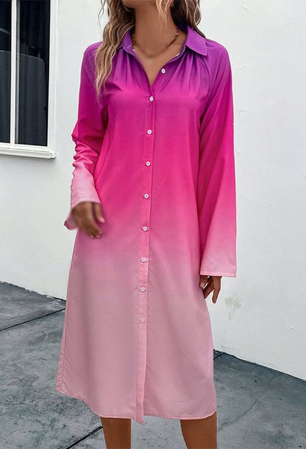 CHENIN Shirtkleid modische Damenkleider Langärmliges Hemdkleid mit Farbverl günstig online kaufen