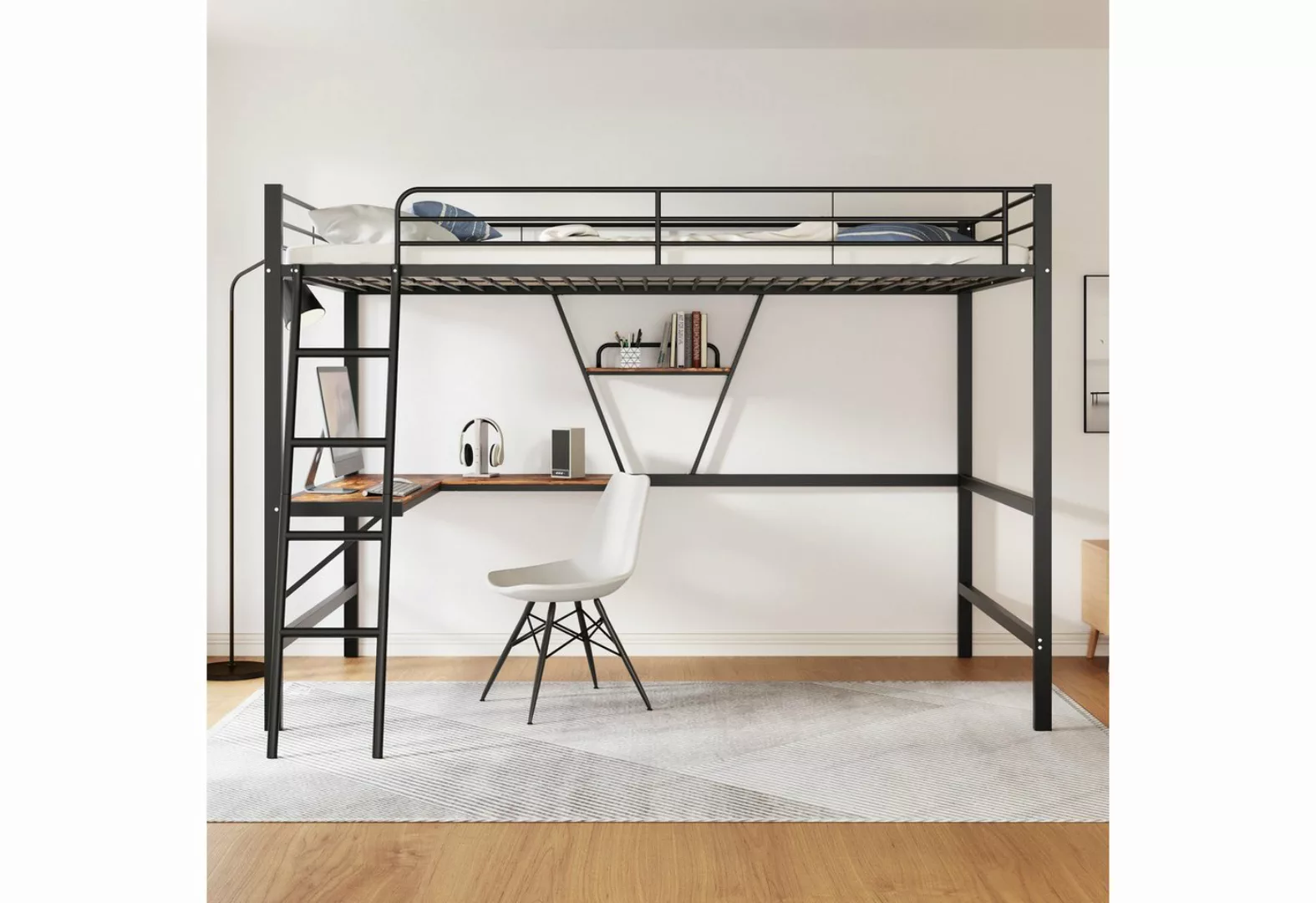 KoDise Metallbett 90x200cm Metallbett Bettgestel mit Zaun, Schreibtisch, Re günstig online kaufen