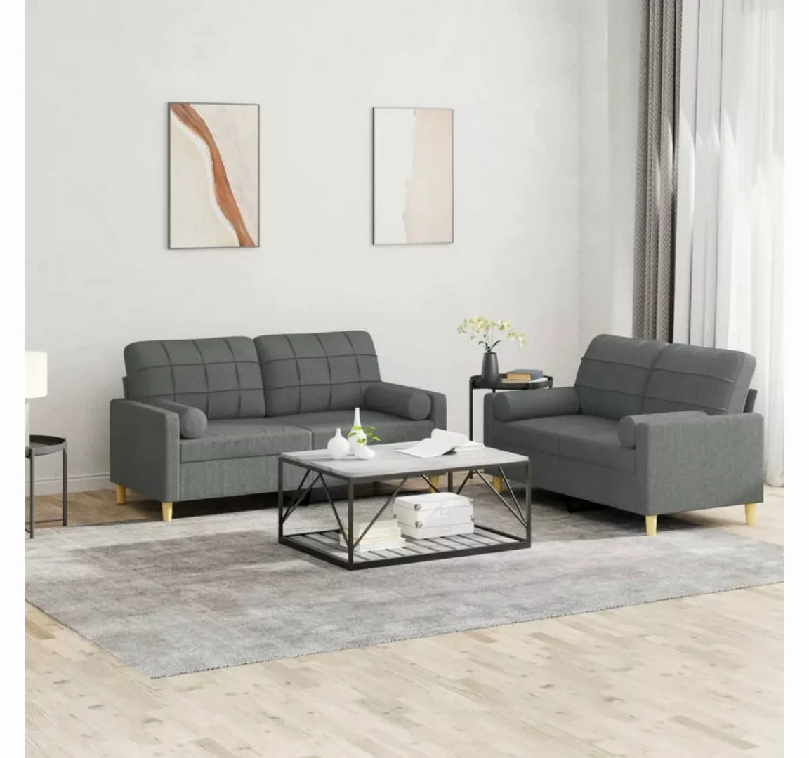 vidaXL Sofa Sofagarnitur mit Kissen Stoff, mit Zierkissen, Dunkelgrau günstig online kaufen