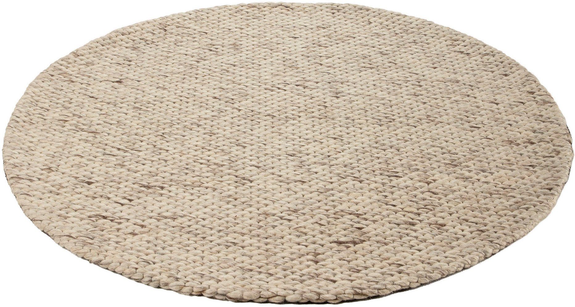 carpetfine Wollteppich »Sina«, rund, 14 mm Höhe, grobe Struktur, Zeitloses günstig online kaufen