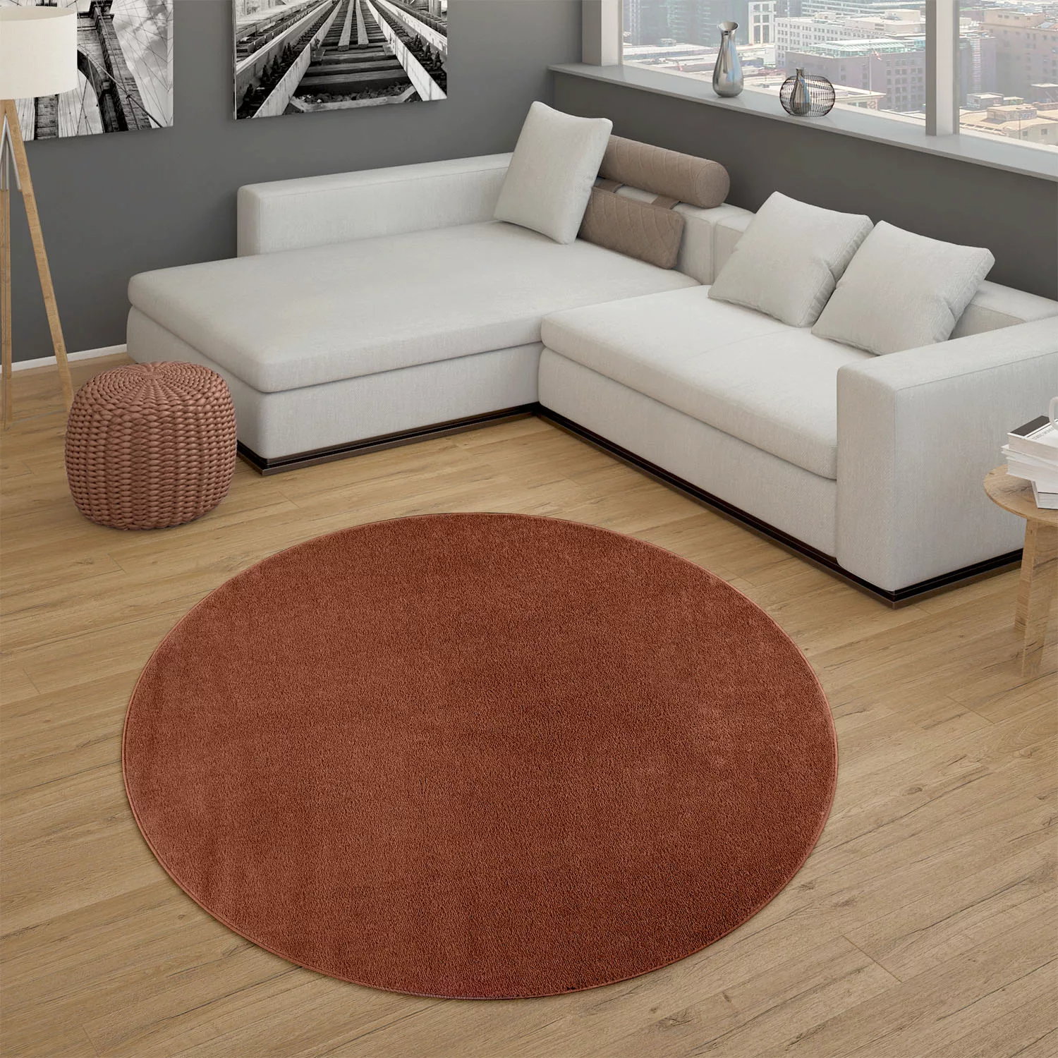 Paco Home Teppich »Porto 890«, rund, Kurzflor, Uni-Farben, ideal im Wohnzim günstig online kaufen