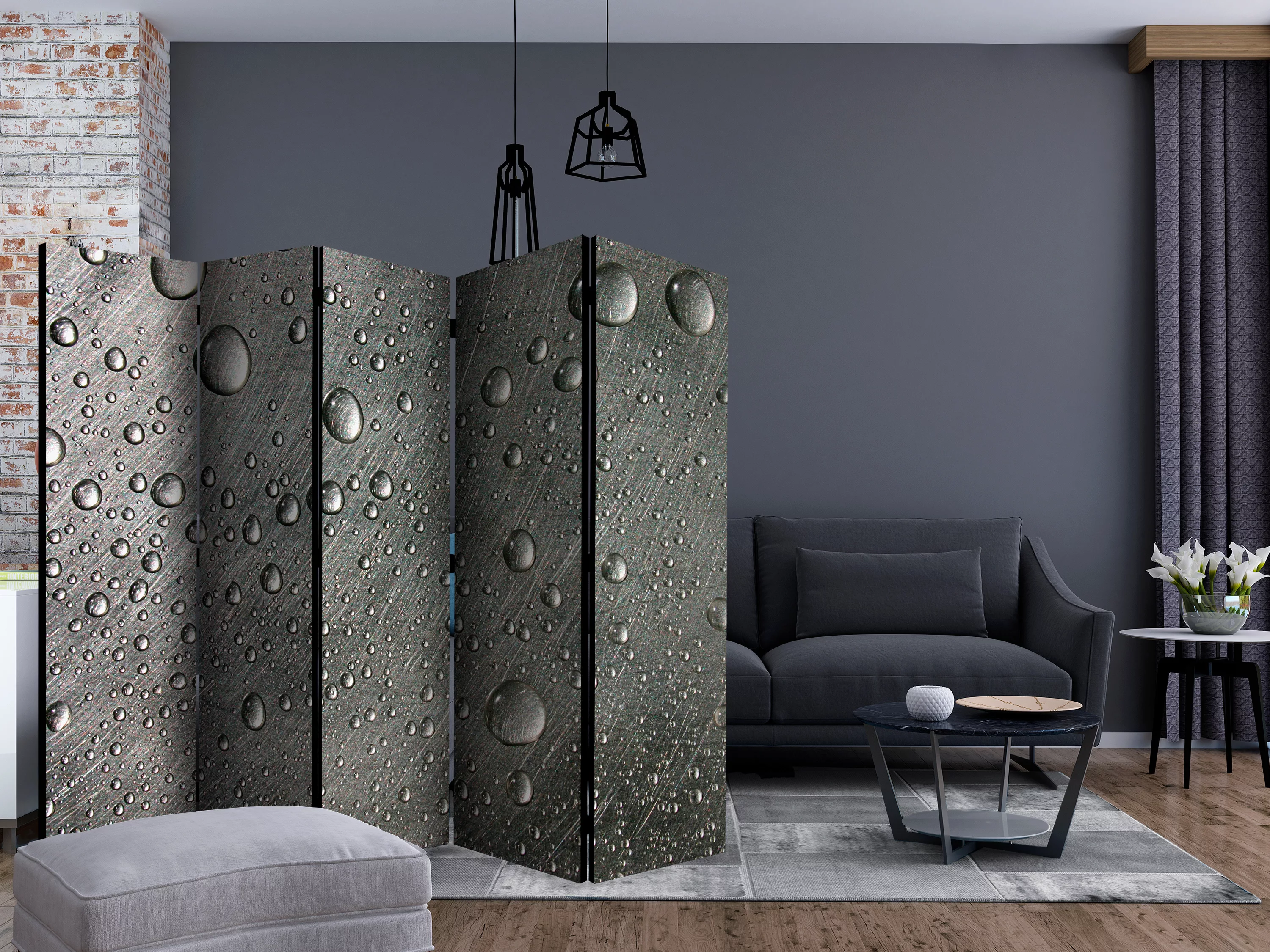 5-teiliges Paravent - Steel Surface With Water Drops Ii [room Dividers] günstig online kaufen