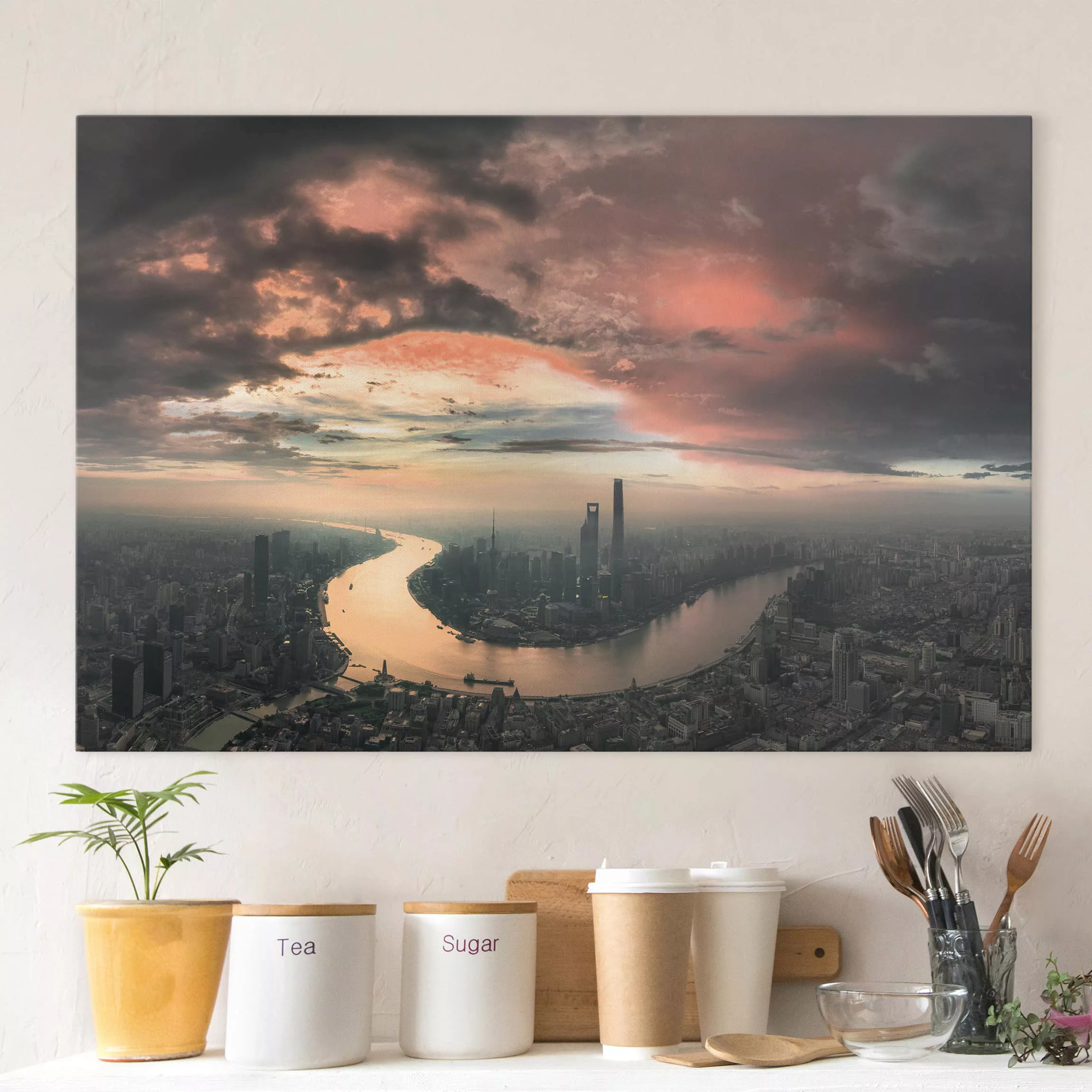 Leinwandbild Architektur & Skyline - Querformat Shanghai am Morgen günstig online kaufen