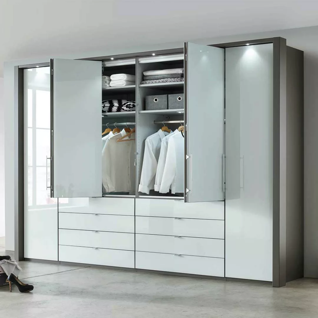 Schlafzimmerkleiderschrank in Braun und Weiß Glas beschichtet Falttüren günstig online kaufen