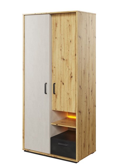 Compleo Kleiderschrank mit Schublade BOB, zweitürig, Jugendzimmer mit LED B günstig online kaufen