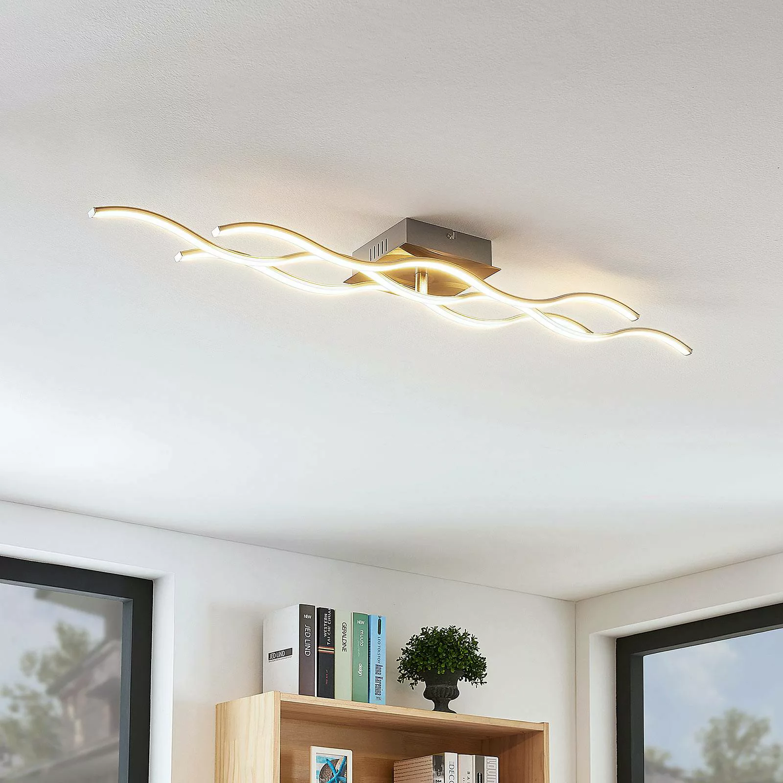 Lindby LED-Deckenleuchte Safia, 99 cm, nickelfarben, dimmbar günstig online kaufen