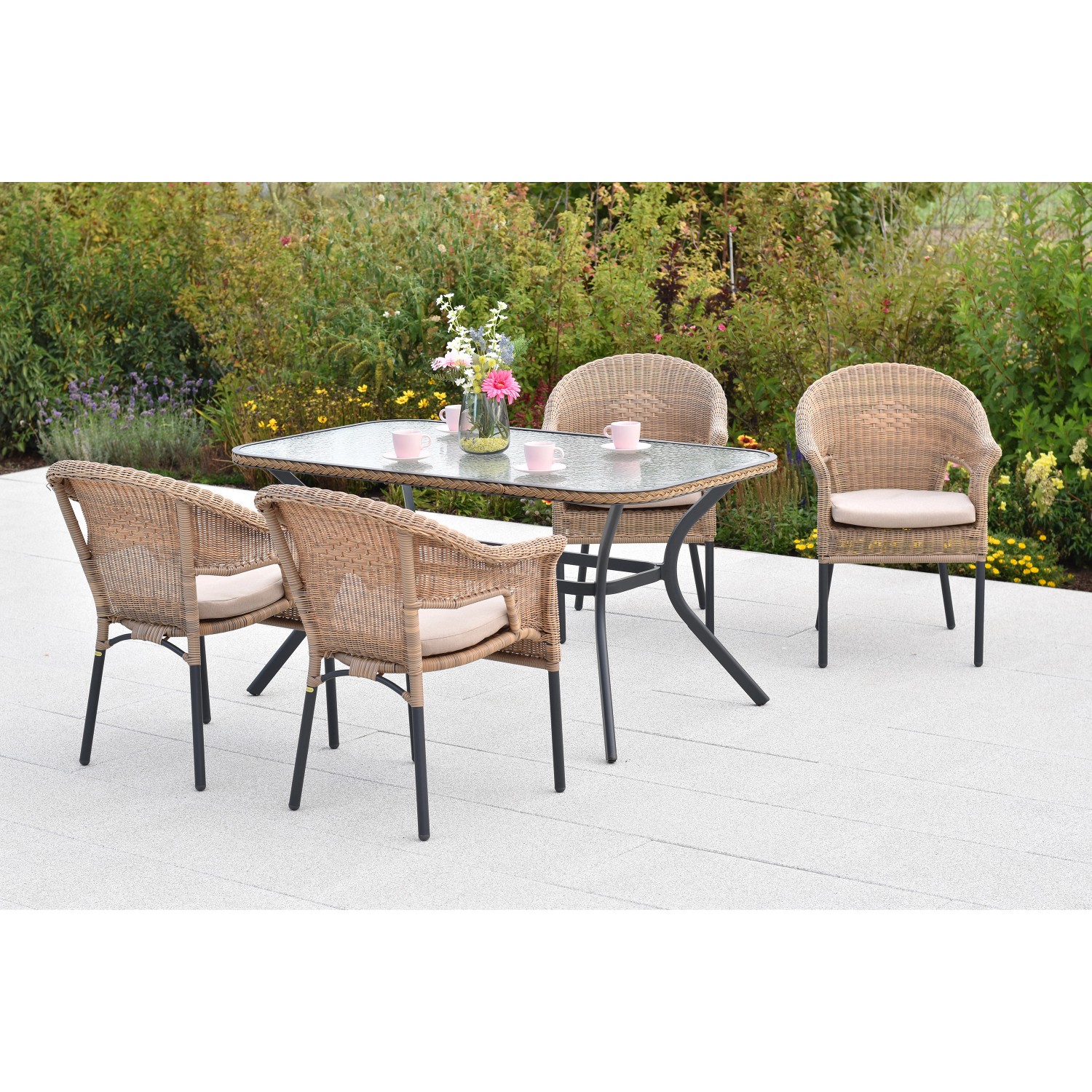 Merxx Ravenna Set 9-tlg. 4 Stapelsessel 4 Sitzkissen Tisch 150 x 85 cm Natu günstig online kaufen