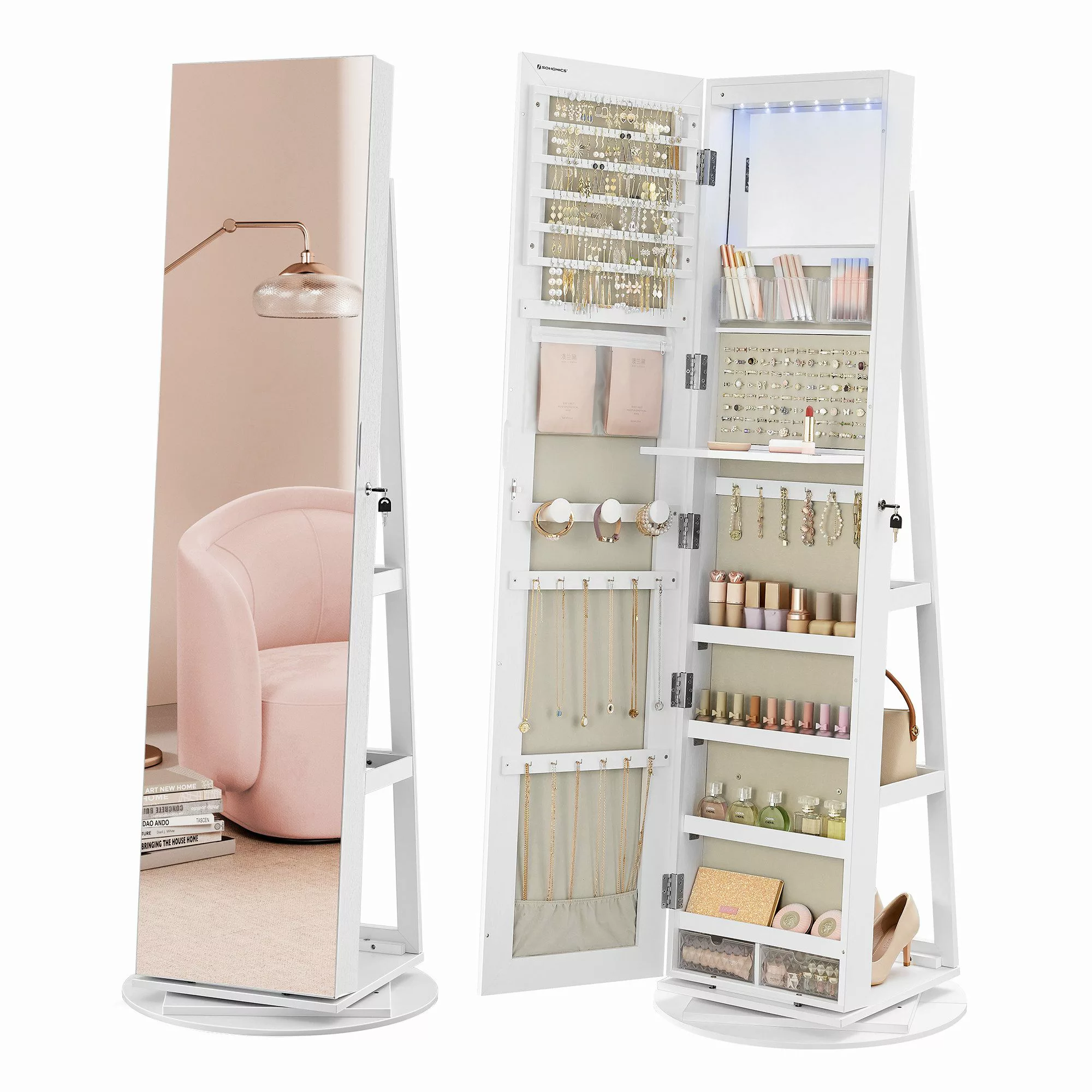 SONGMICS Schmuckschrank mit LED und Spiegel, günstig online kaufen