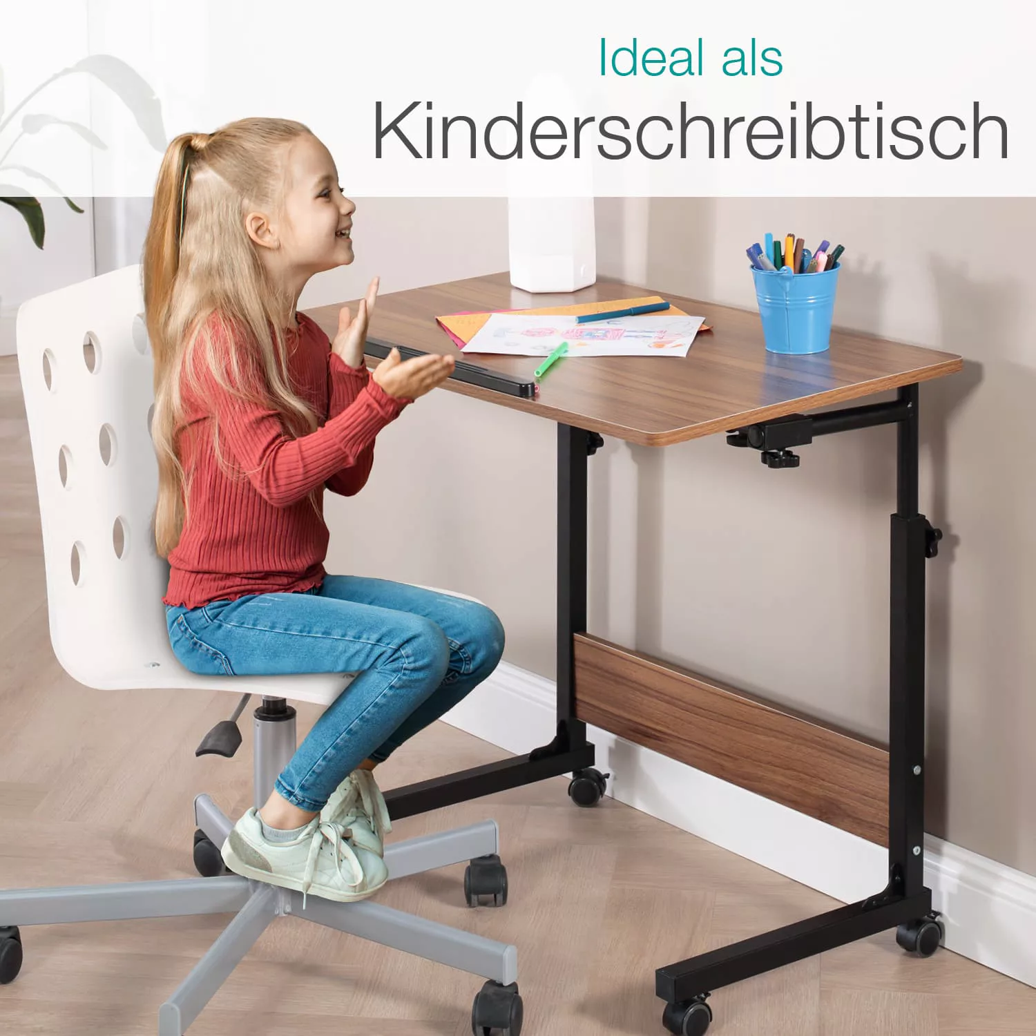 Büro- und Beistelltisch, höhenverstellbar 65,5-90 cm, mit Rollen, Holz-Opti günstig online kaufen