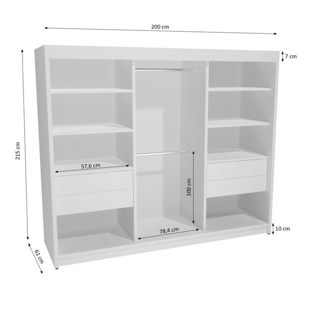 Beautysofa Kleiderschrank LICO II Breite:200cm, mit Spiegel, mit Schubladen günstig online kaufen