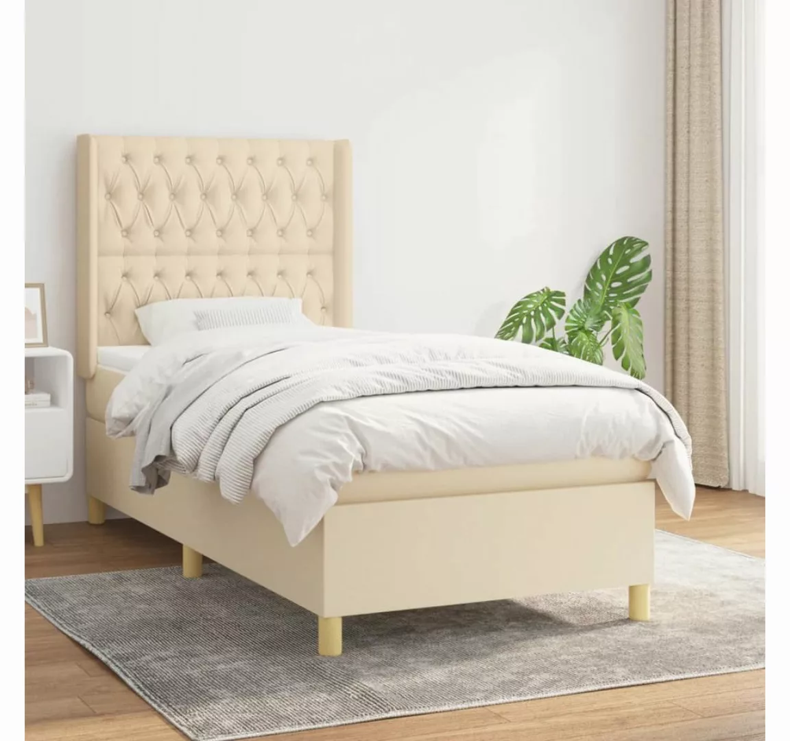 vidaXL Boxspringbett Boxspringbett mit Matratze Creme 90x200 cm Stoff Bett günstig online kaufen