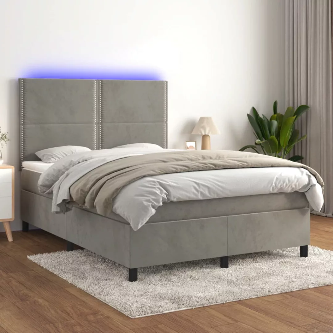 vidaXL Bettgestell Boxspringbett mit Matratze LED Hellgrau 140x200 cm Samt günstig online kaufen