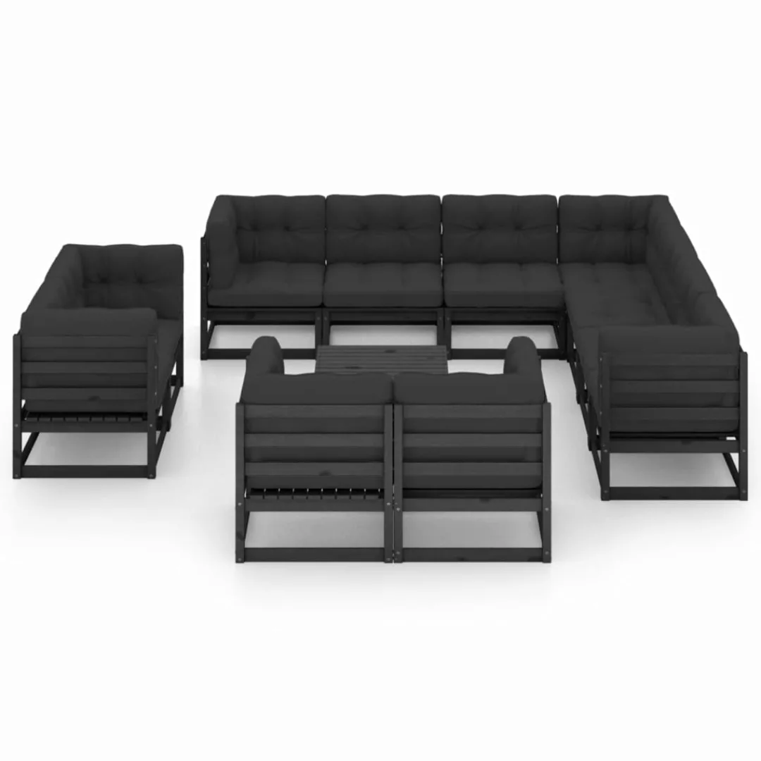 12-tlg. Garten-lounge-set Mit Kissen Schwarz Massivholz Kiefer günstig online kaufen