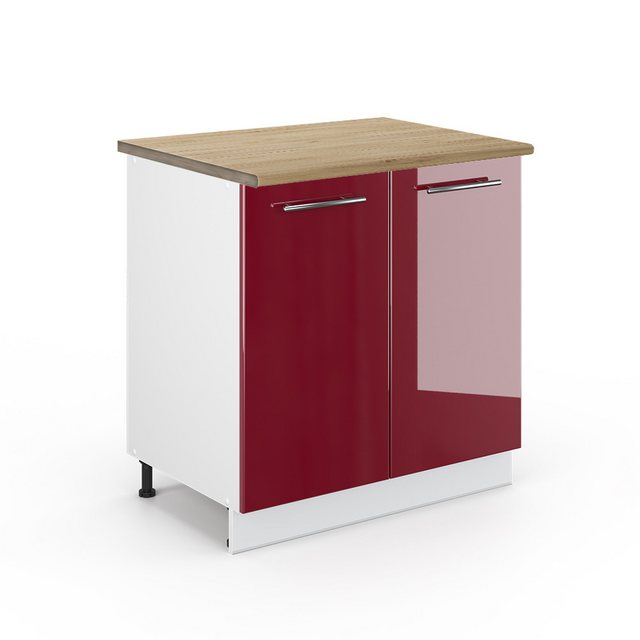 Vicco Spülenunterschrank Fame-Line, Bordeaux Hochglanz/Weiß, 80 cm mit Rega günstig online kaufen